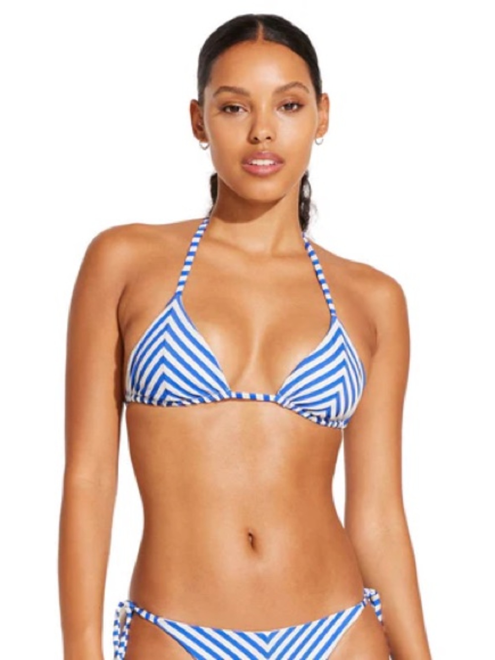 Vitamin A Natalie Miter Stripe Coastal Stripe Yarn Dye Bikini Top size Large NWT